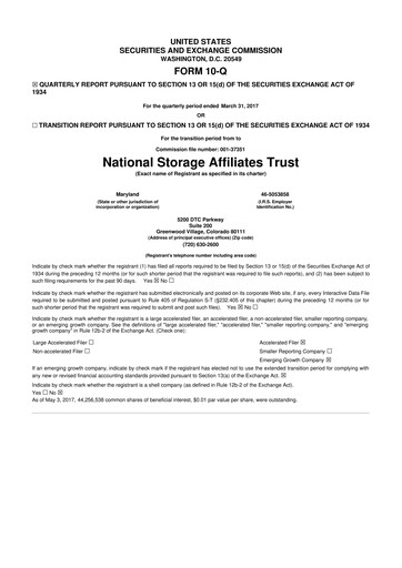Miniature National Storage Affiliates Trust
 10-Q Rapport trimestriel 2017 