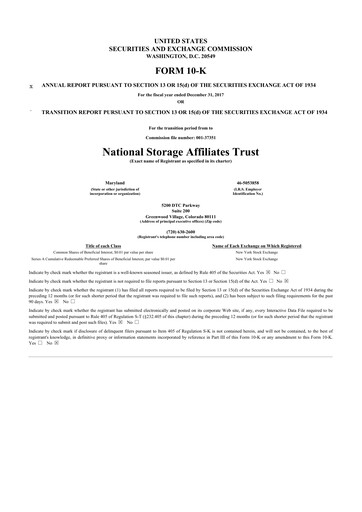 Miniature National Storage Affiliates Trust
 10-K Rapport annuel 2017