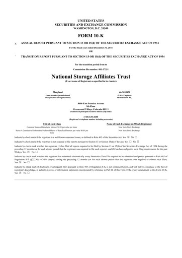 Miniature National Storage Affiliates Trust
 10-K Rapport annuel 2018