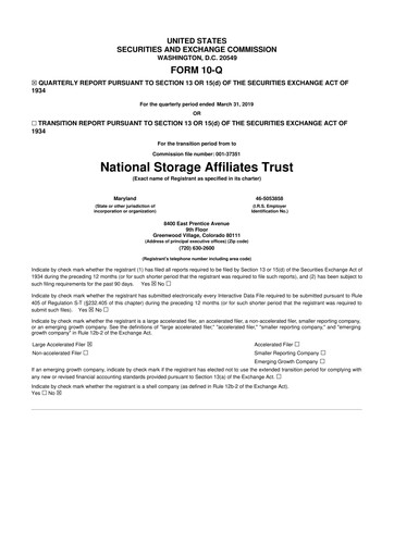 Miniature National Storage Affiliates Trust
 10-Q Rapport trimestriel 2019 