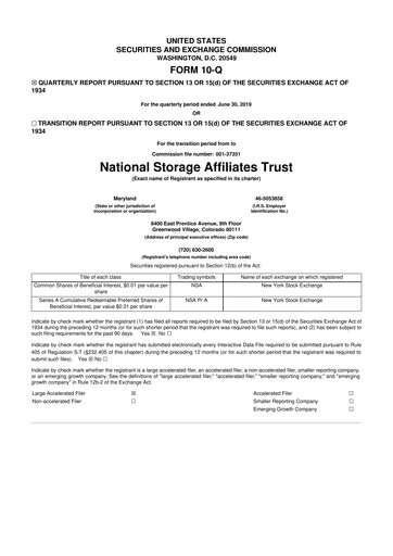 Miniature National Storage Affiliates Trust
 10-Q Rapport trimestriel 2019 