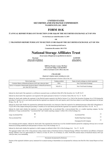 Miniature National Storage Affiliates Trust
 10-K Rapport annuel 2019