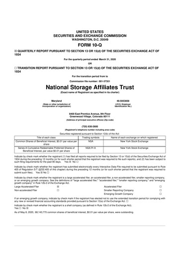 Miniature National Storage Affiliates Trust
 10-Q Rapport trimestriel 2020 