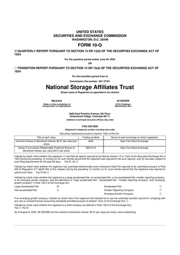 Miniature National Storage Affiliates Trust
 10-Q Rapport trimestriel 2020 