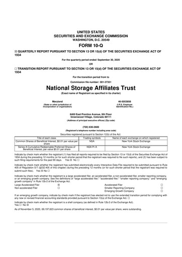 Miniature National Storage Affiliates Trust
 10-Q Rapport trimestriel 2020 