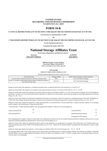 Miniature National Storage Affiliates Trust
 10-K Rapport annuel 2020
