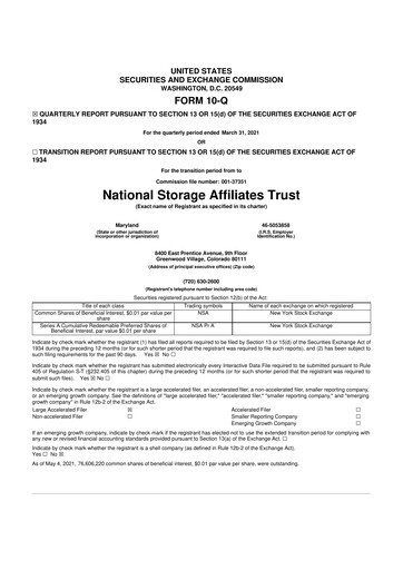 Miniature National Storage Affiliates Trust
 10-Q Rapport trimestriel 2021 