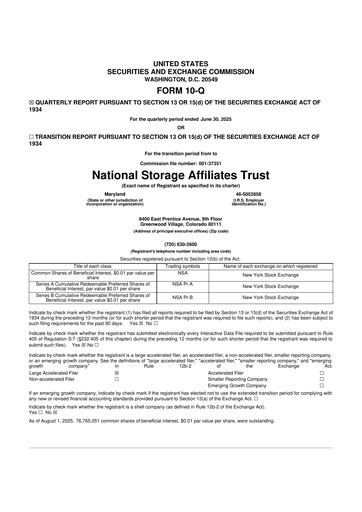 Miniature National Storage Affiliates Trust
 10-Q Rapport trimestriel 2025 