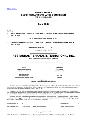 Miniature Restaurant Brands International 10-Q Rapport trimestriel 2017 