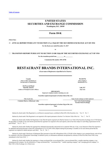 Thumbnail Restaurant Brands International 10-K Annual Report 2017