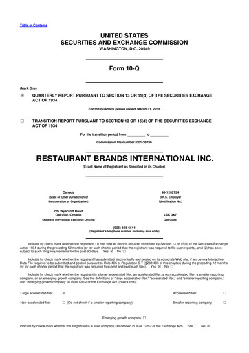 Miniature Restaurant Brands International 10-Q Rapport trimestriel 2018 