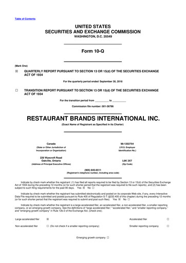 Miniature Restaurant Brands International 10-Q Rapport trimestriel 2018 