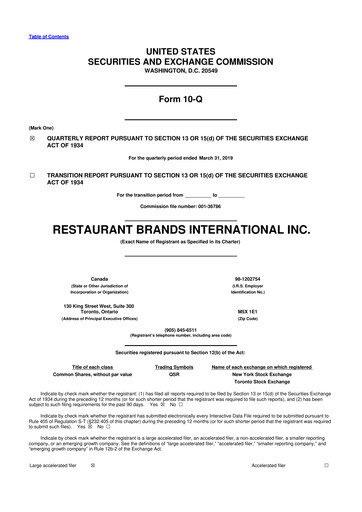 Miniature Restaurant Brands International 10-Q Rapport trimestriel 2019 