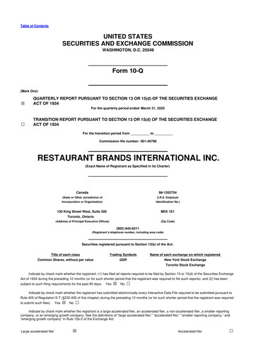 Miniature Restaurant Brands International 10-Q Rapport trimestriel 2020 