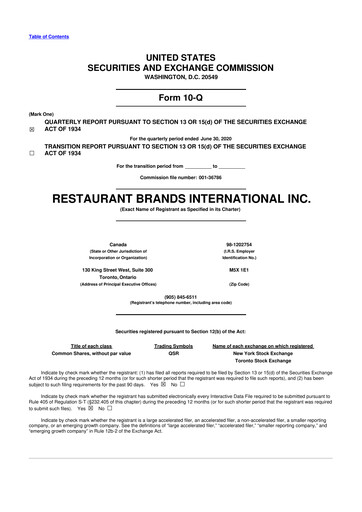 Miniature Restaurant Brands International 10-Q Rapport trimestriel 2020 