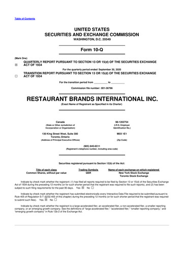 Miniature Restaurant Brands International 10-Q Rapport trimestriel 2020 