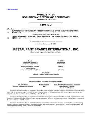 Miniature Restaurant Brands International 10-Q Rapport trimestriel 2021 