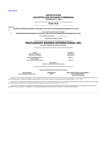 Miniature Restaurant Brands International 10-Q Rapport trimestriel 2021 