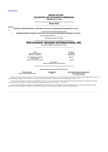 Miniature Restaurant Brands International 10-Q Rapport trimestriel 2022 