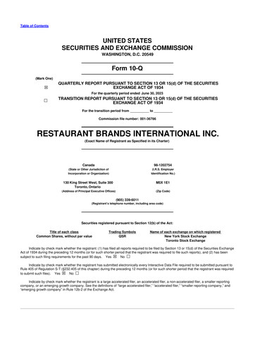 Miniature Restaurant Brands International 10-Q Rapport trimestriel 2023 