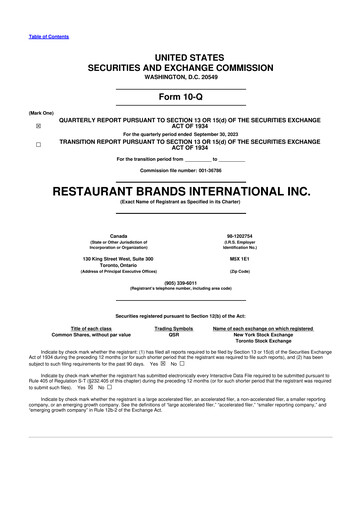 Miniature Restaurant Brands International 10-Q Rapport trimestriel 2023 