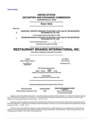 Thumbnail Restaurant Brands International 10-Q Quarterly Report FY 