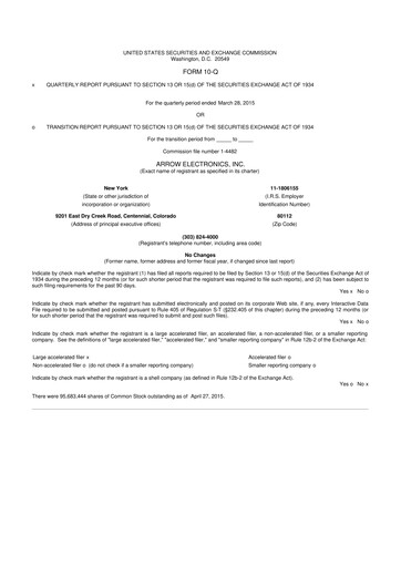 Thumbnail Arrow Electronics
 10-Q Quarterly Report FY2015 