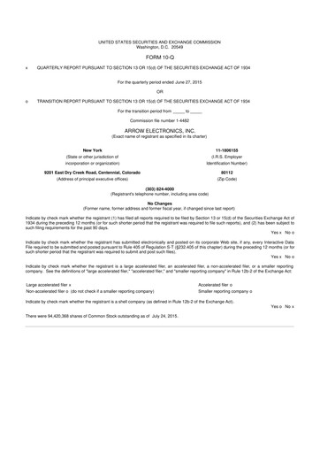 Thumbnail Arrow Electronics
 10-Q Quarterly Report FY2015 