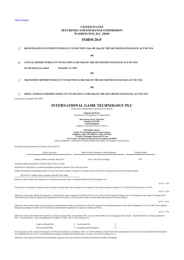 Thumbnail Brightstar Lottery 20-F Annual Report 2019