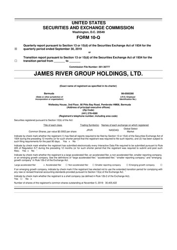Miniature James River Group 10-Q Rapport trimestriel 2019 