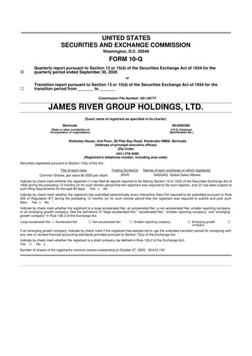 Miniature James River Group 10-Q Rapport trimestriel 2020 