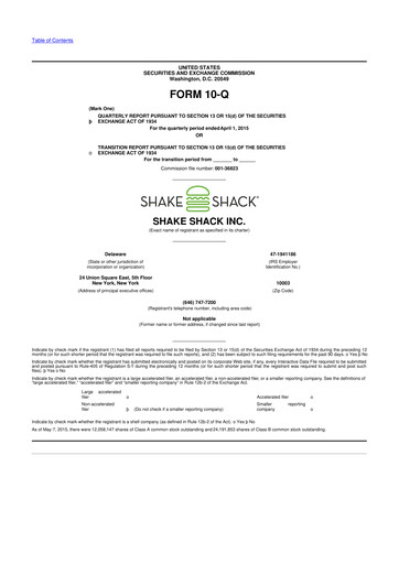 Thumbnail Shake Shack
 10-Q Quarterly Report FY2015 