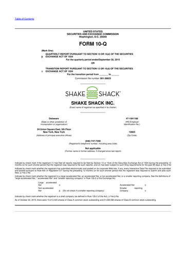 Thumbnail Shake Shack
 10-Q Quarterly Report FY2015 