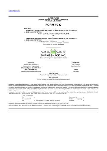 Thumbnail Shake Shack
 10-Q Quarterly Report FY2016 