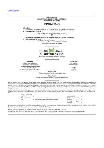 Thumbnail Shake Shack
 10-Q Quarterly Report FY2017 