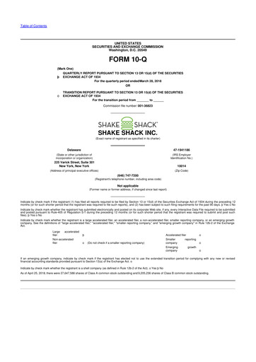Thumbnail Shake Shack
 10-Q Quarterly Report FY2018 