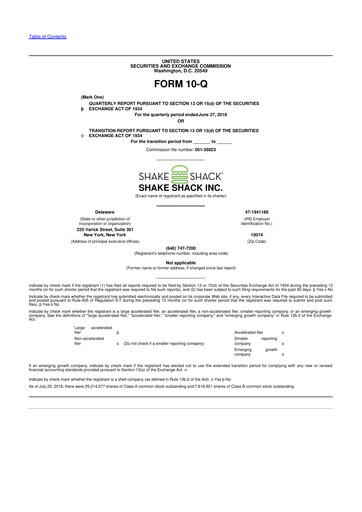 Thumbnail Shake Shack
 10-Q Quarterly Report FY2018 