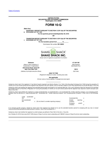 Thumbnail Shake Shack
 10-Q Quarterly Report FY2018 