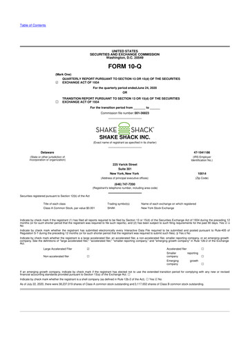 Thumbnail Shake Shack
 10-Q Quarterly Report FY2020 