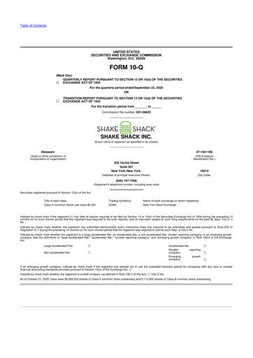 Thumbnail Shake Shack
 10-Q Quarterly Report FY2020 