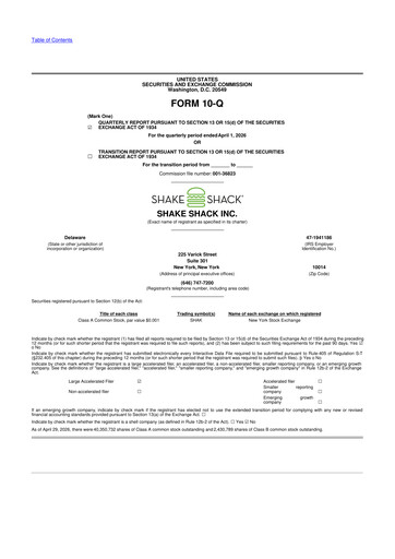 Thumbnail Shake Shack
 10-Q Quarterly Report FY 