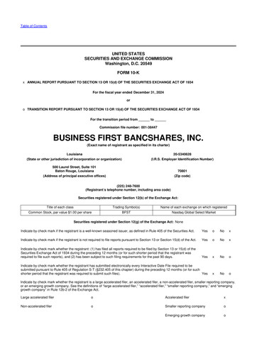 Thumbnail Business First Bancshares 10-K Annual Report 2024