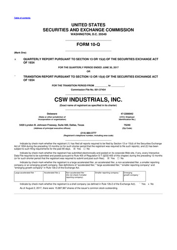 Thumbnail CSW Industrials
 10-Q Quarterly Report FY2018 
