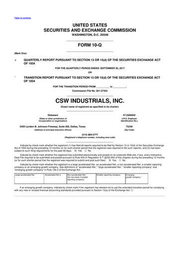 Thumbnail CSW Industrials
 10-Q Quarterly Report FY2018 