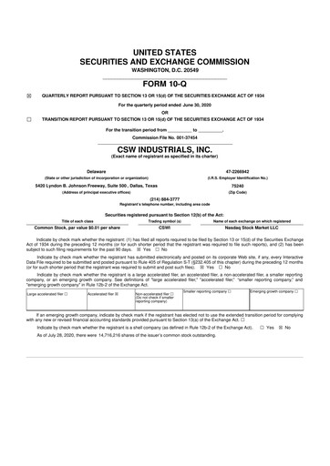 Thumbnail CSW Industrials
 10-Q Quarterly Report FY2021 