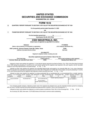 Thumbnail CSW Industrials
 10-Q Quarterly Report FY2023 