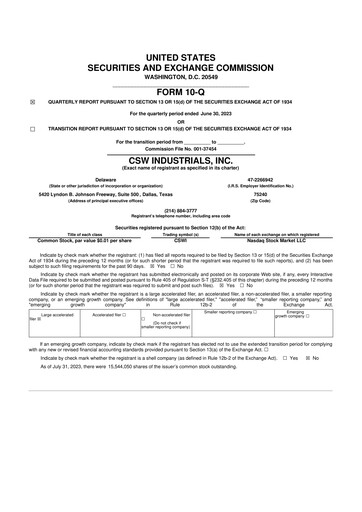 Thumbnail CSW Industrials
 10-Q Quarterly Report FY2024 