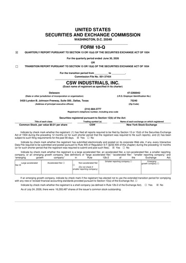 Thumbnail CSW Industrials
 10-Q Quarterly Report FY2027 