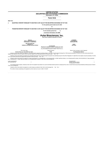 Vorschaubild Pulse Biosciences
 10-Q Quartalsbericht 2022 
