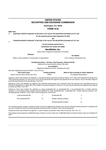 Thumbnail NerdWallet 10-Q Quarterly Report FY2022 